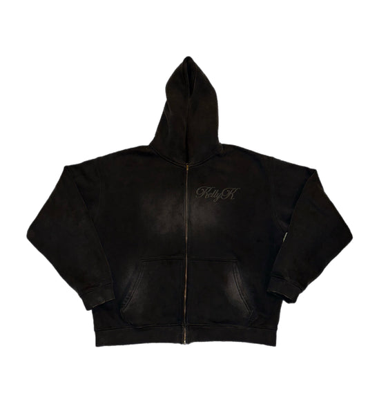 KELLYK 'MIDNIGHT BLACK' DOUBLE ZIPPER HOODIE
